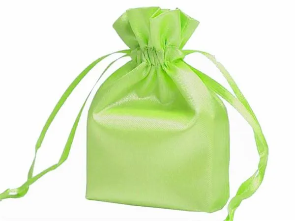 3X4 Apple Green Elegant Satin Bags - 12 pcs