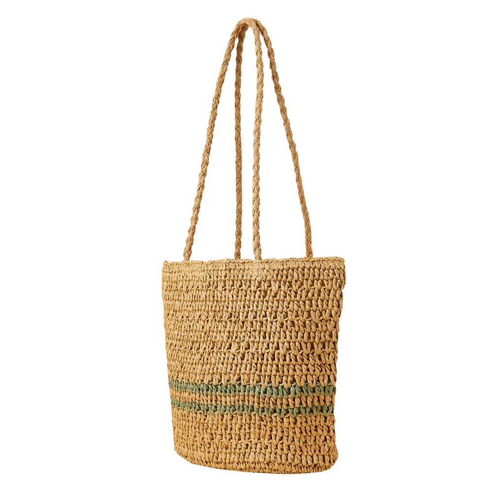 Accessorize London Women's Brown Stripe Raffia Shoulder Beach bag