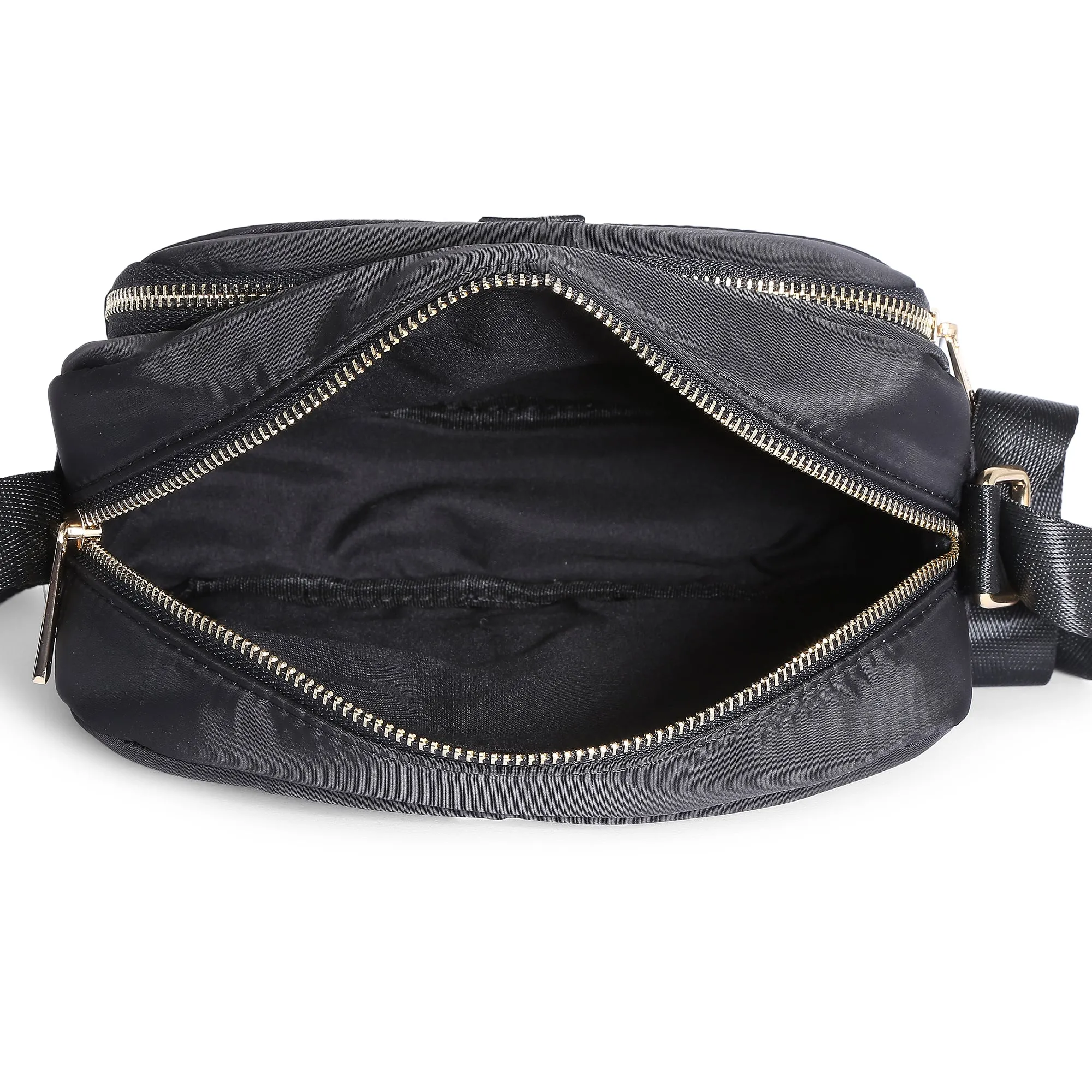 Accessorize London Women's Faux Leather Black Megan Nylon Large Sling Bag