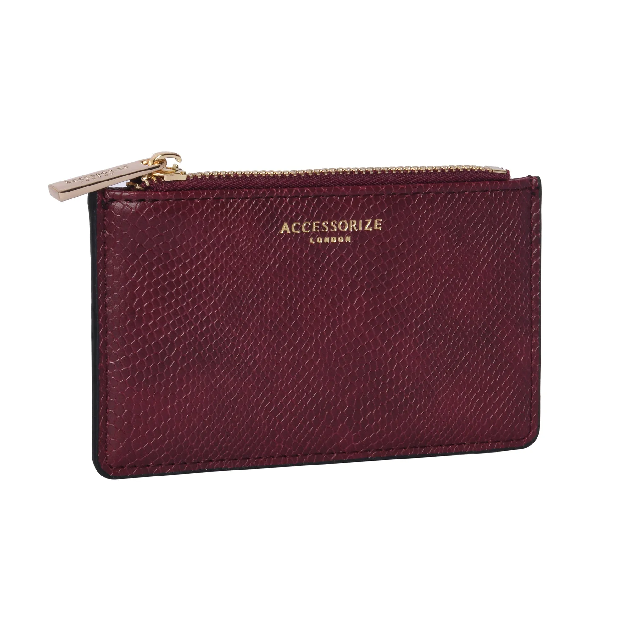 Accessorize London Women's Faux Leather Burgundy Plain Card Holder