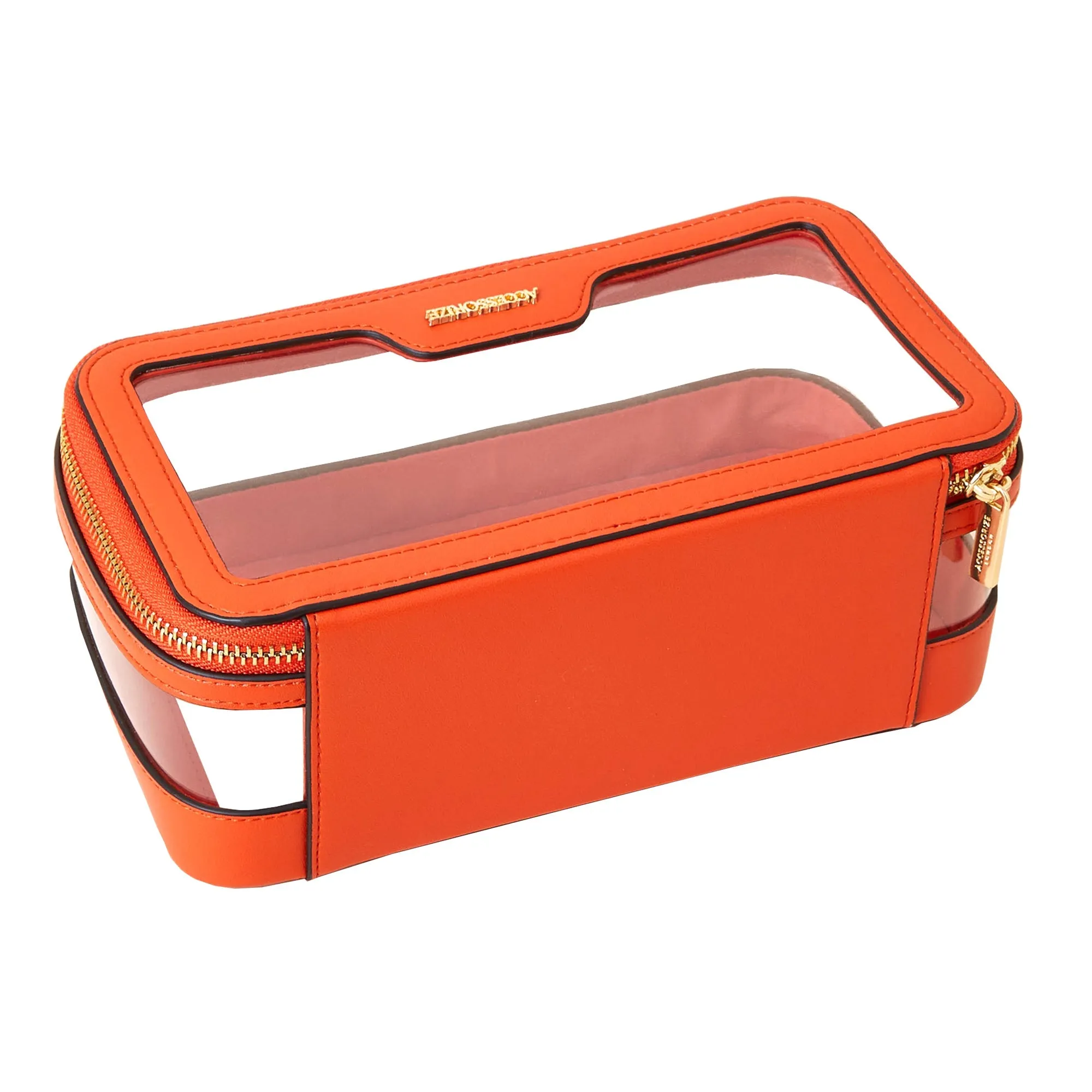 Accessorize London Women's Faux Leather Orange Clear Make Up Bag