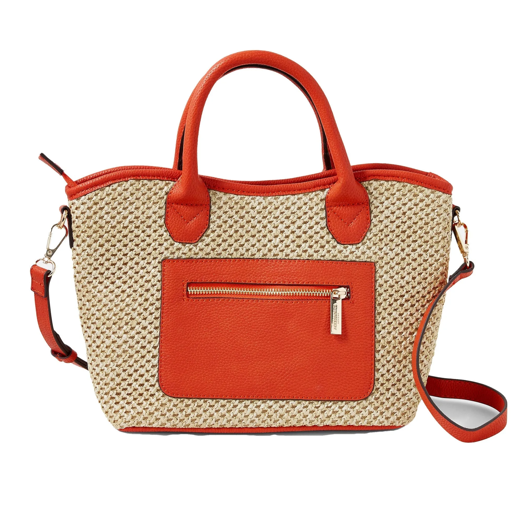 Accessorize London Women's Faux Leather Orange Rosie raffia handheld tote bag