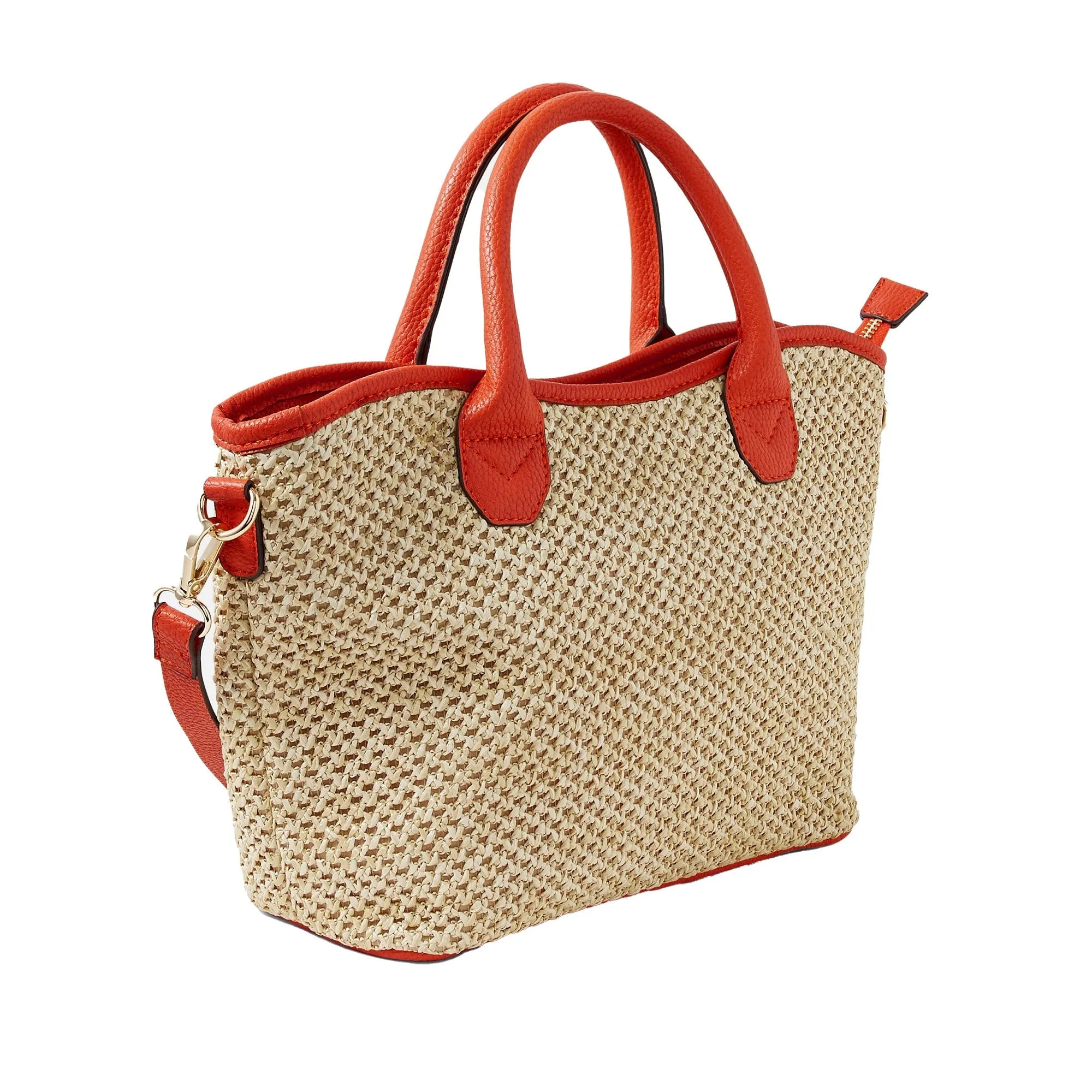 Accessorize London Women's Faux Leather Orange Rosie raffia handheld tote bag