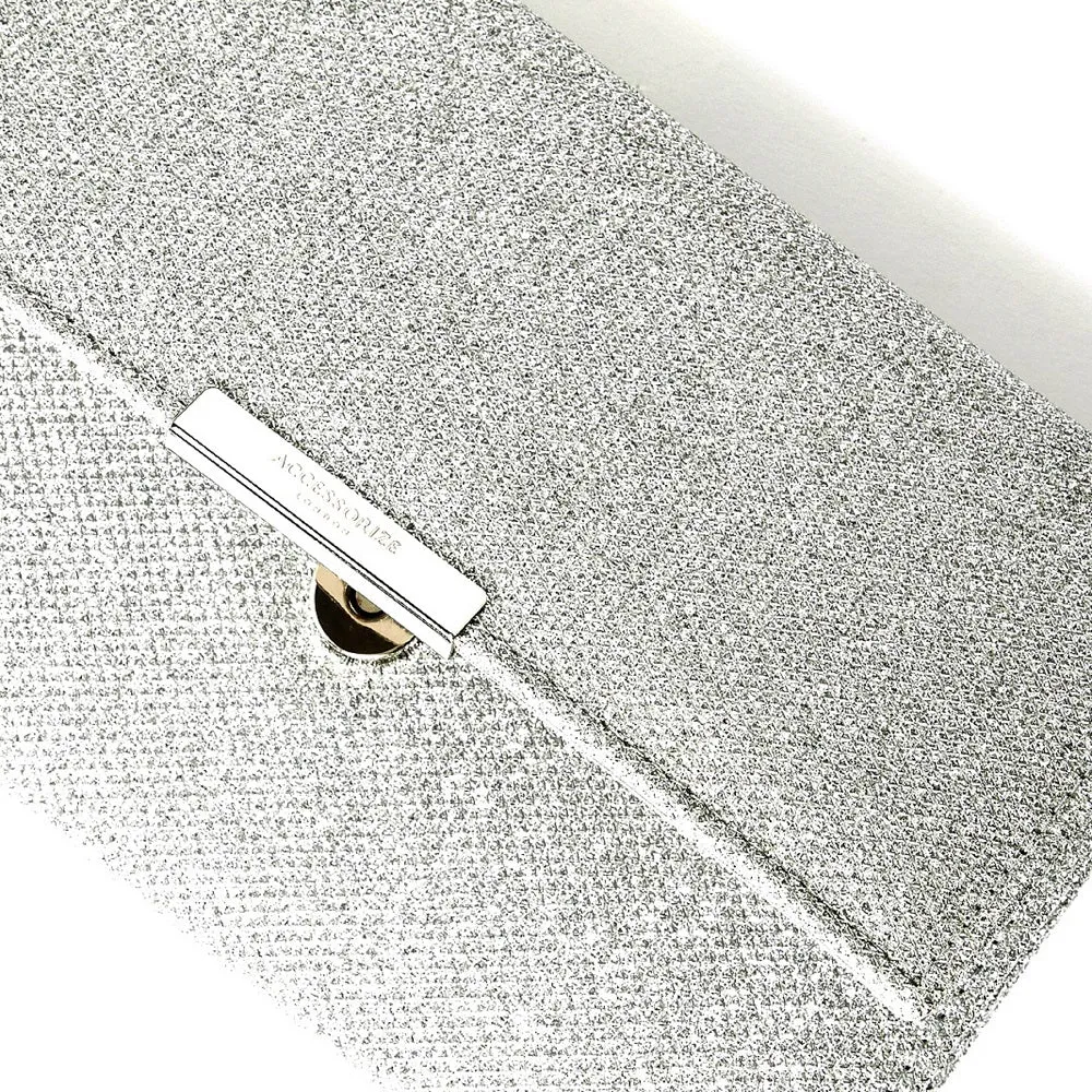 Accessorize London Women's Faux Leather Silver Lurex Box Clutch Party bag