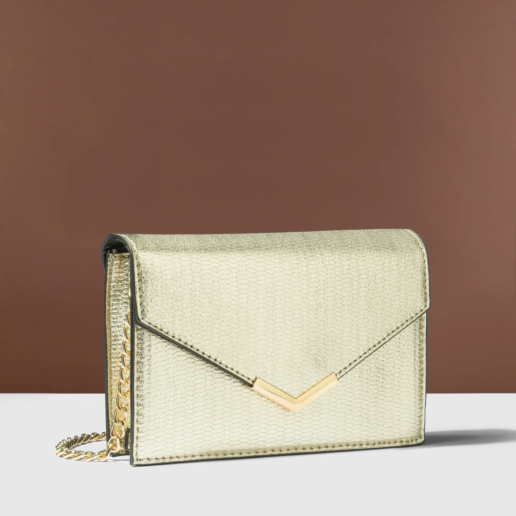 Accessorize London Women's Gold Envelope Sling Bag