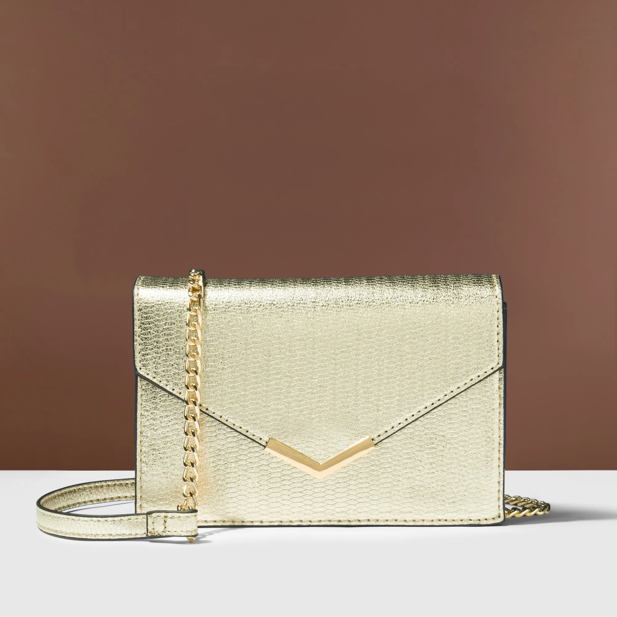 Accessorize London Women's Gold Envelope Sling Bag