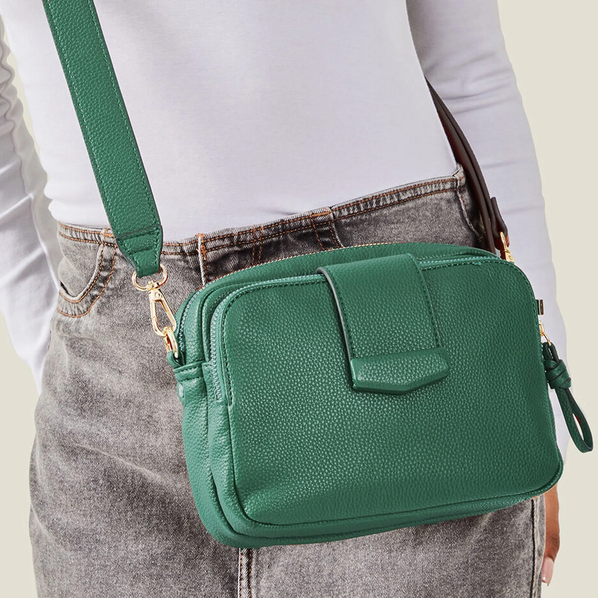 Accessorize London Women's Green Functional Cross-Body Bag