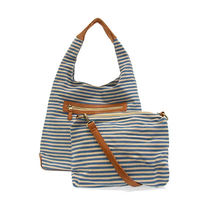 April Canvas Hobo Bag  - L8171-06  -  Women  BLUE & WHITE