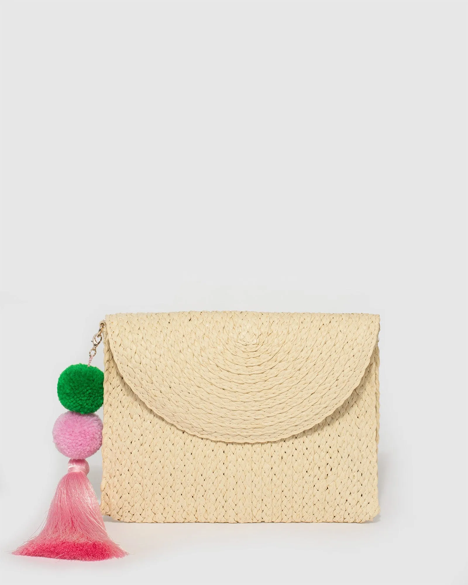 Beige Alessandria Tassel Pouch Bag