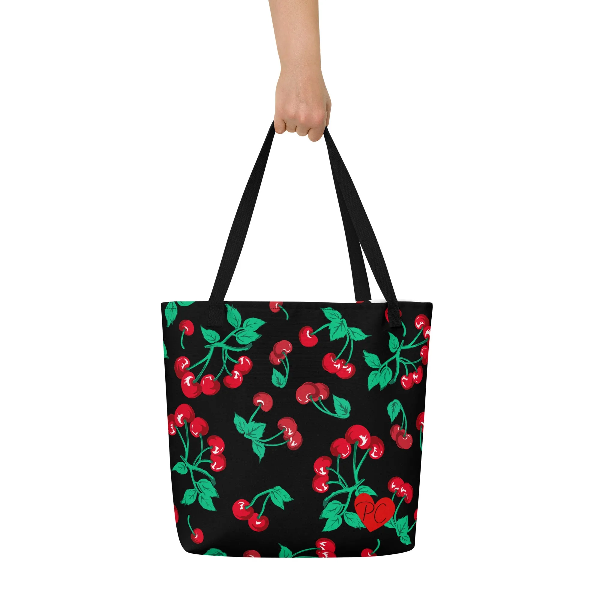 Bethany Cherry Girl Black Oversized Tote Bag | Pinup Couture Relaxed