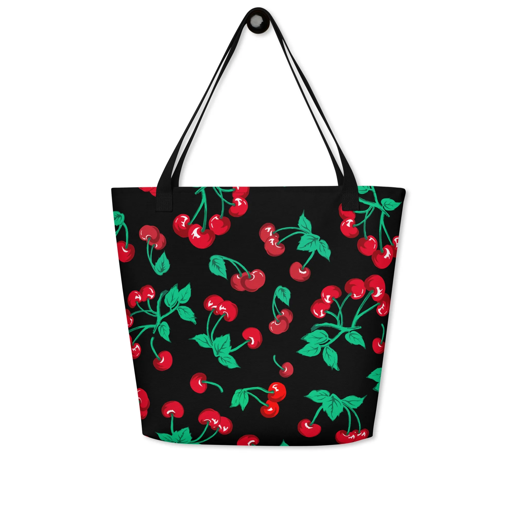 Bethany Cherry Girl Black Oversized Tote Bag | Pinup Couture Relaxed