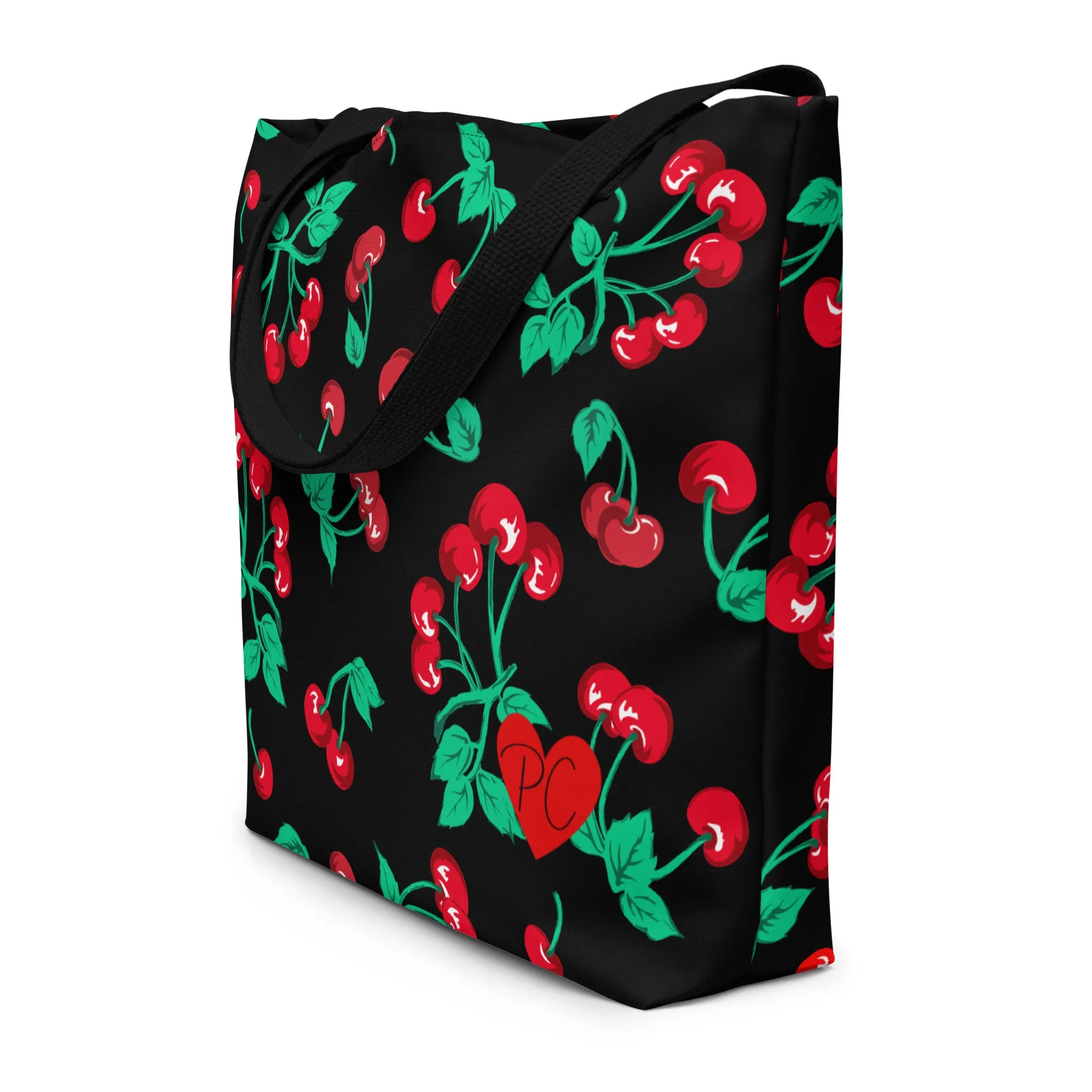 Bethany Cherry Girl Black Oversized Tote Bag | Pinup Couture Relaxed