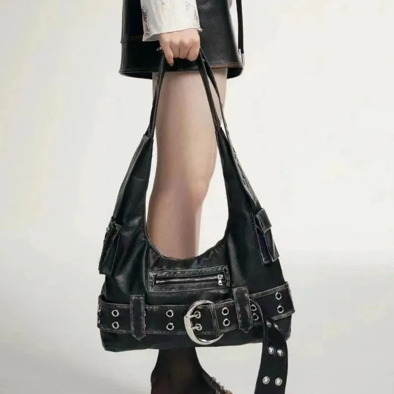 Black Aesthetic Vintage Tote Gothic Y2k Trend Punk Bag