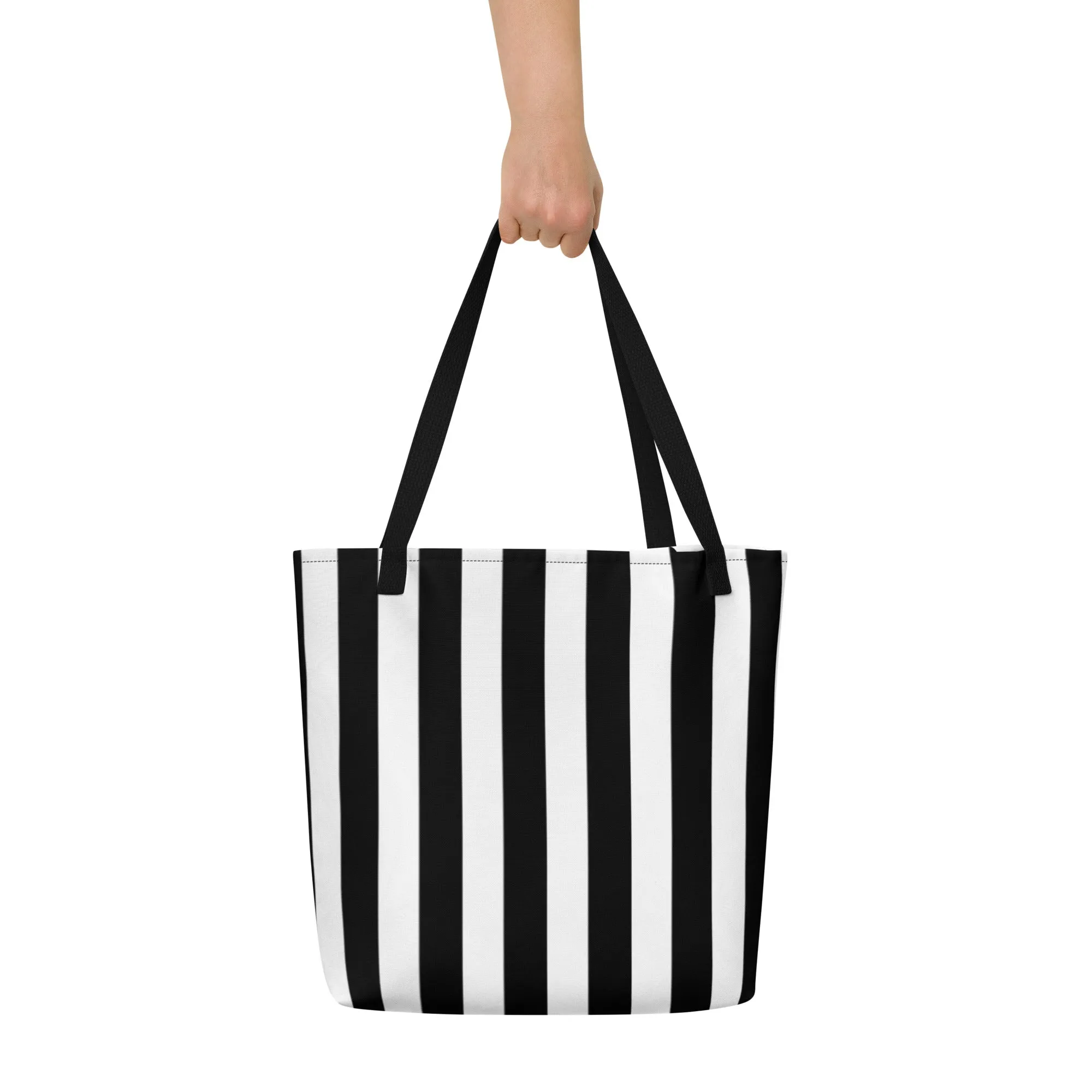 Black & White Mark Stripe Large Tote Bag | Pinup Couture