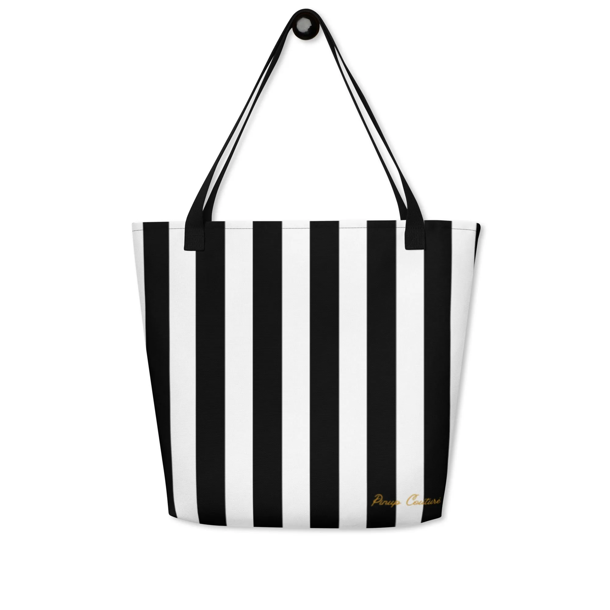 Black & White Mark Stripe Large Tote Bag | Pinup Couture