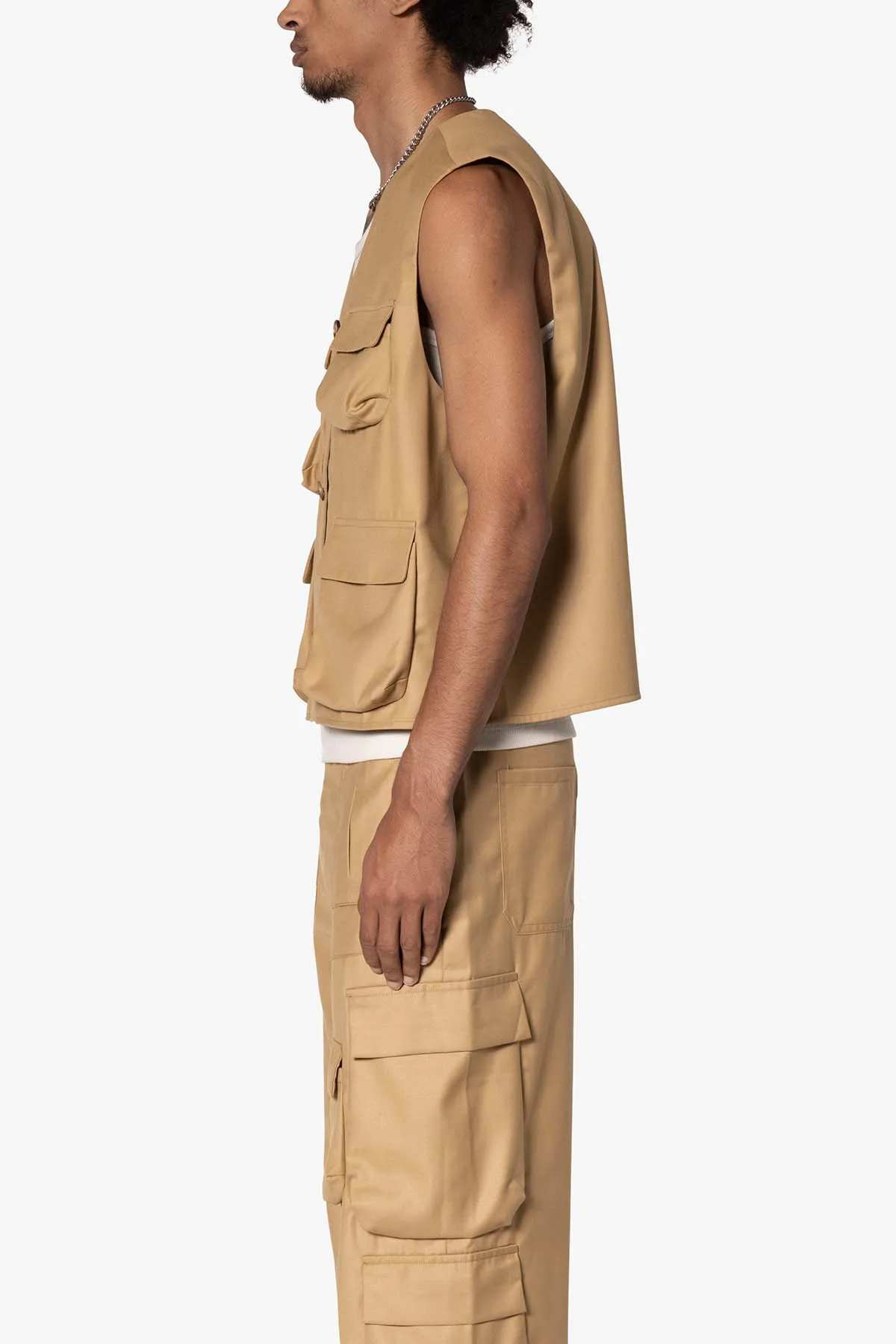 Bonded Gabardine Vest - Tan