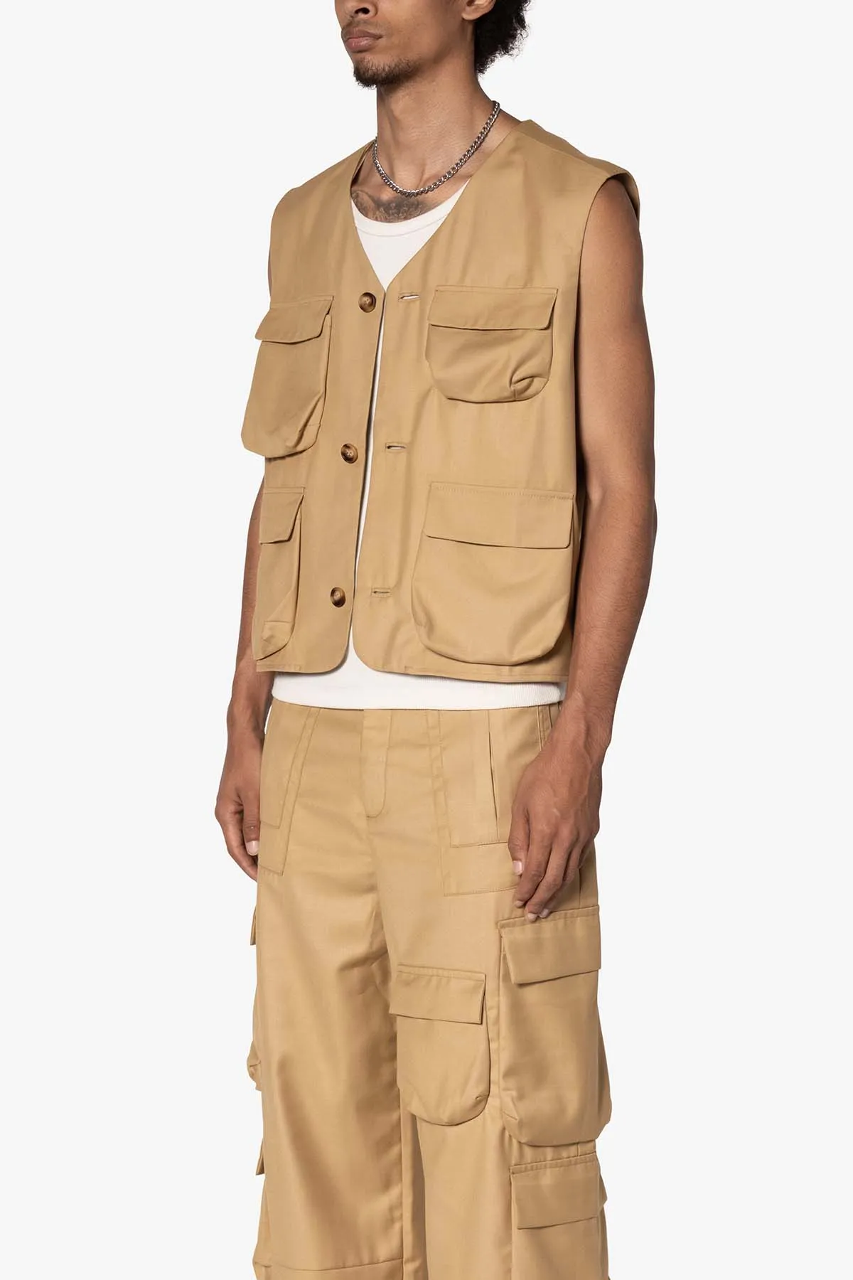 Bonded Gabardine Vest - Tan