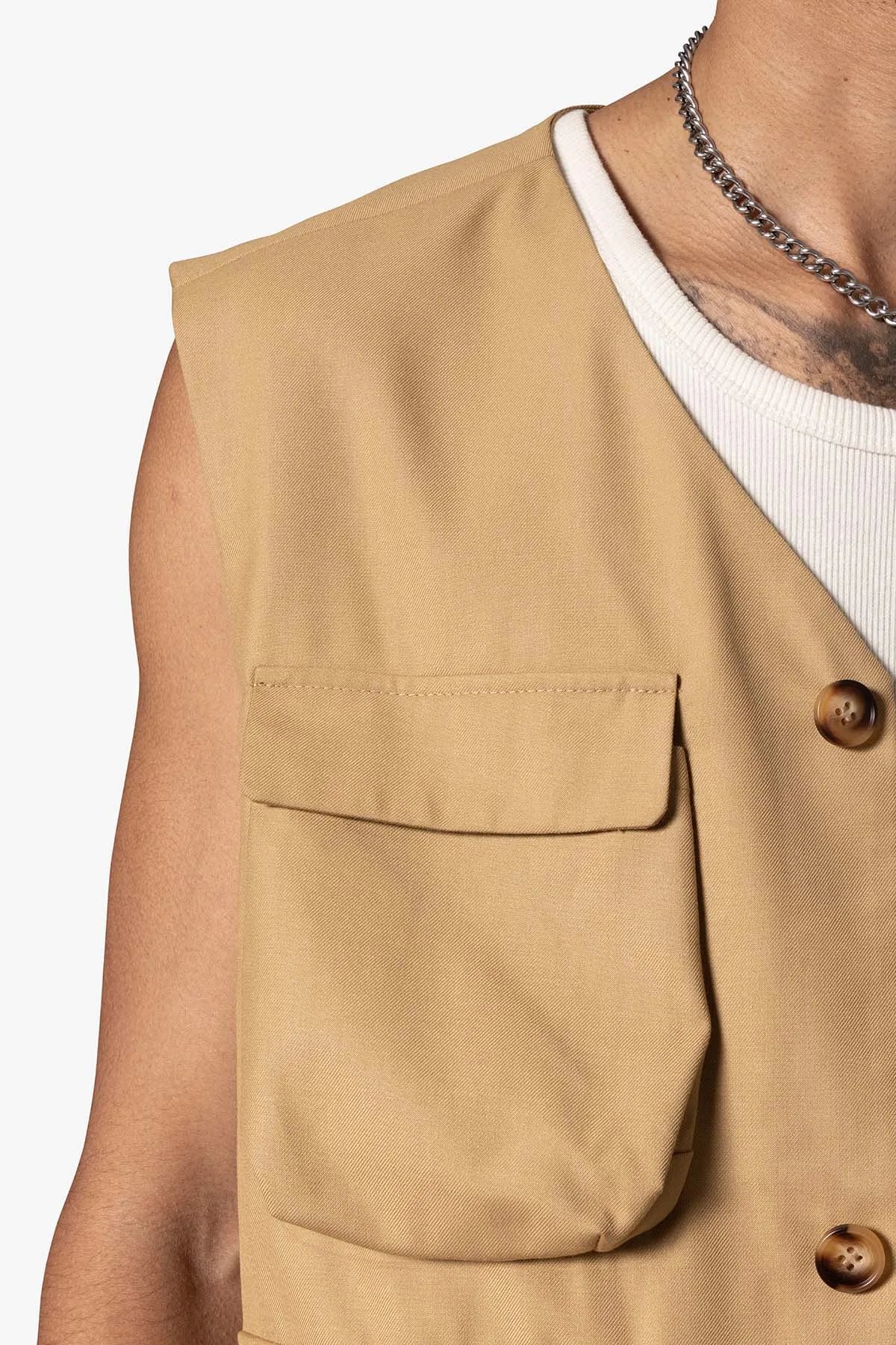 Bonded Gabardine Vest - Tan