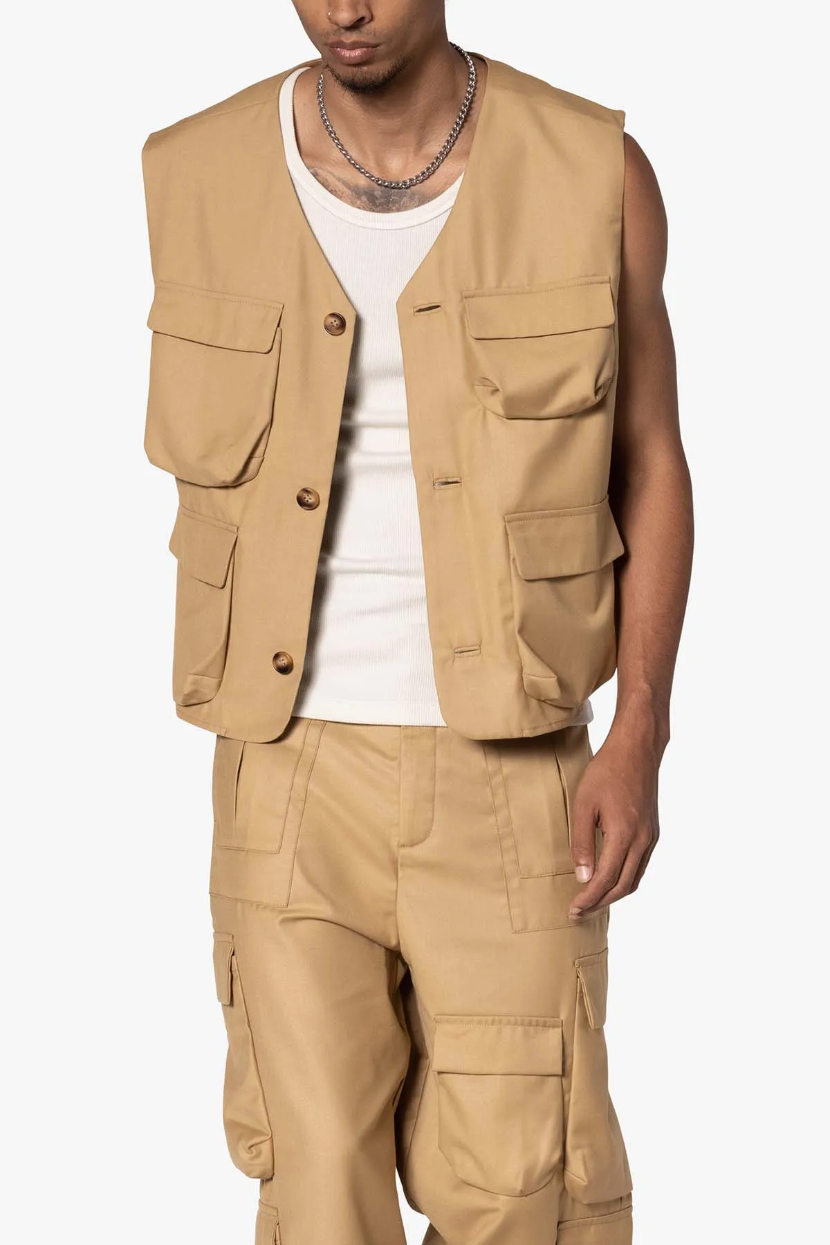 Bonded Gabardine Vest - Tan