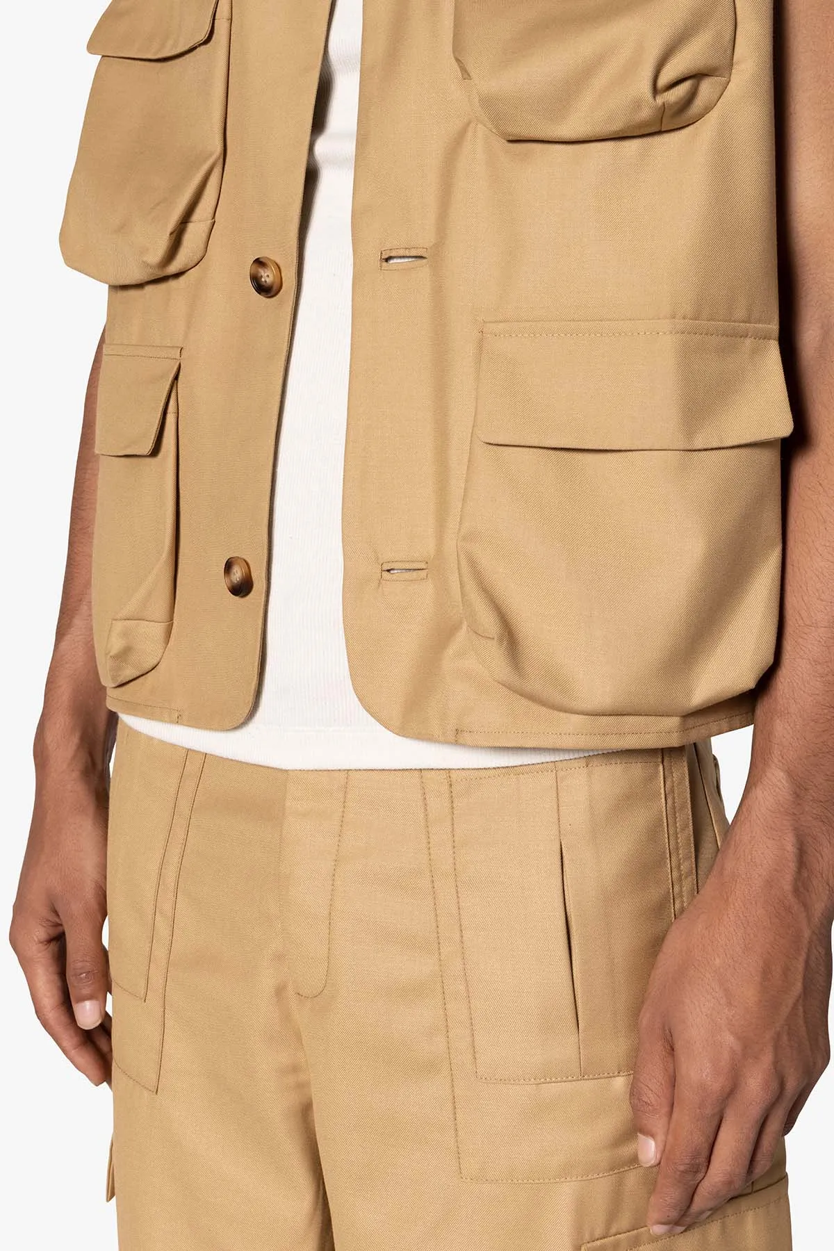 Bonded Gabardine Vest - Tan