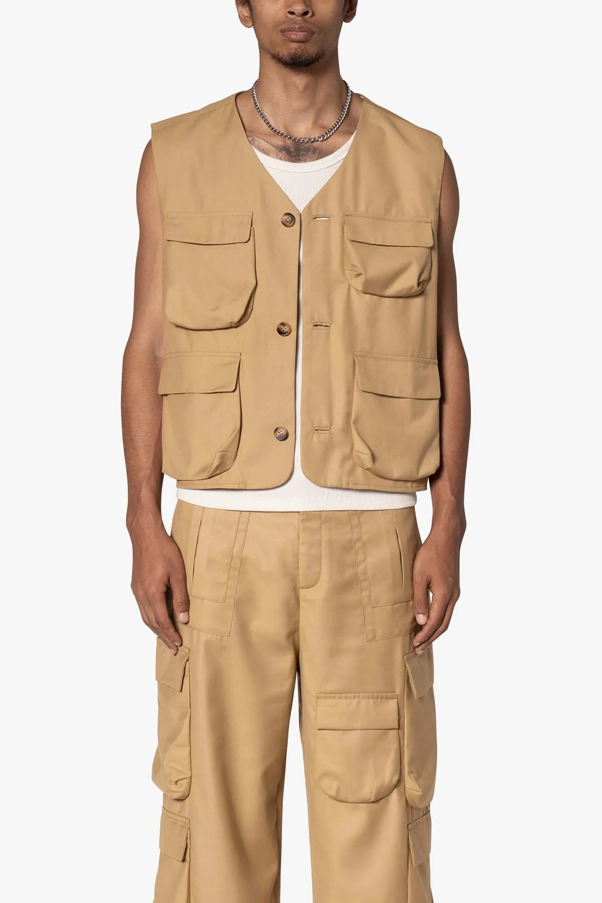 Bonded Gabardine Vest - Tan