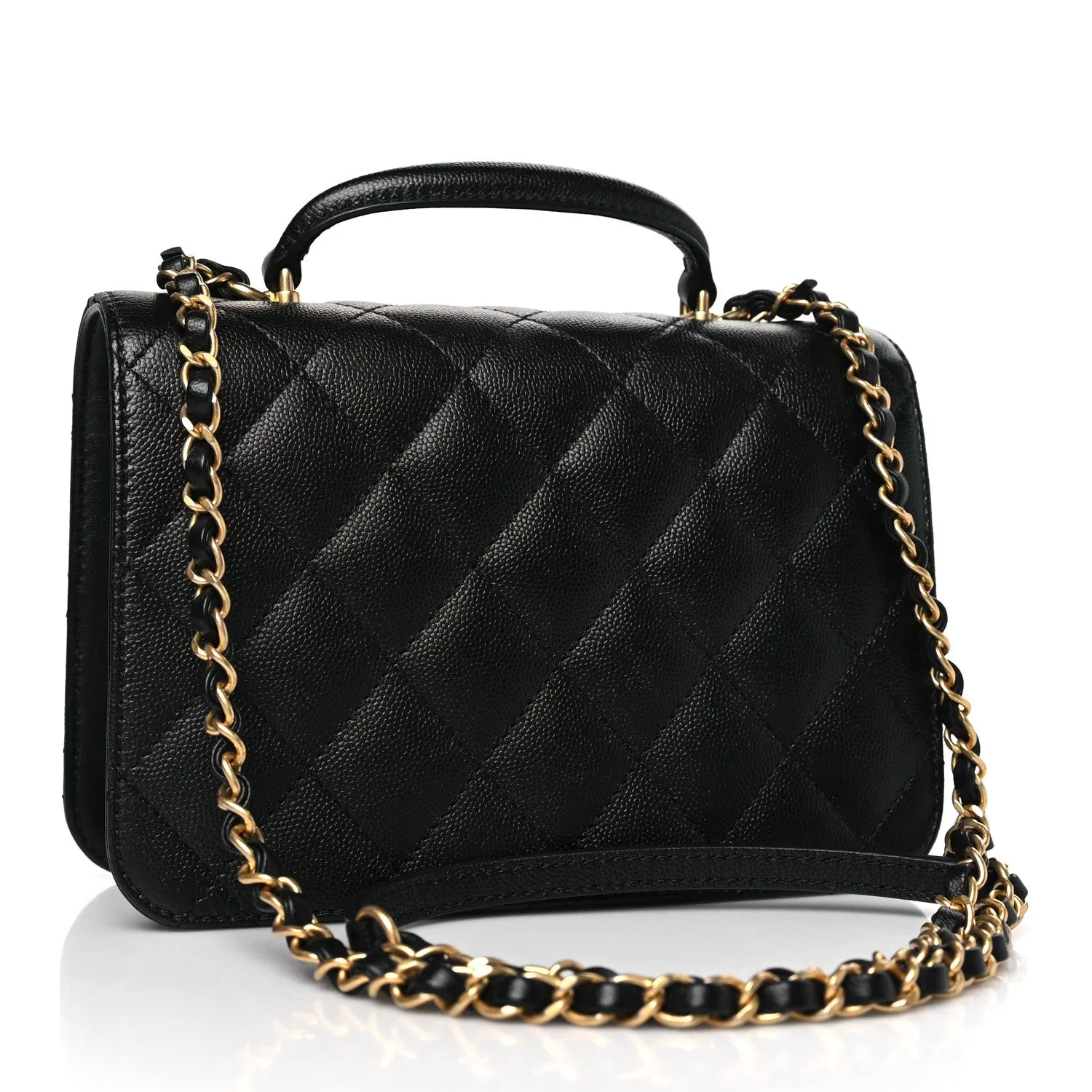 Caviar Quilted Mini Top Handle Flap Black