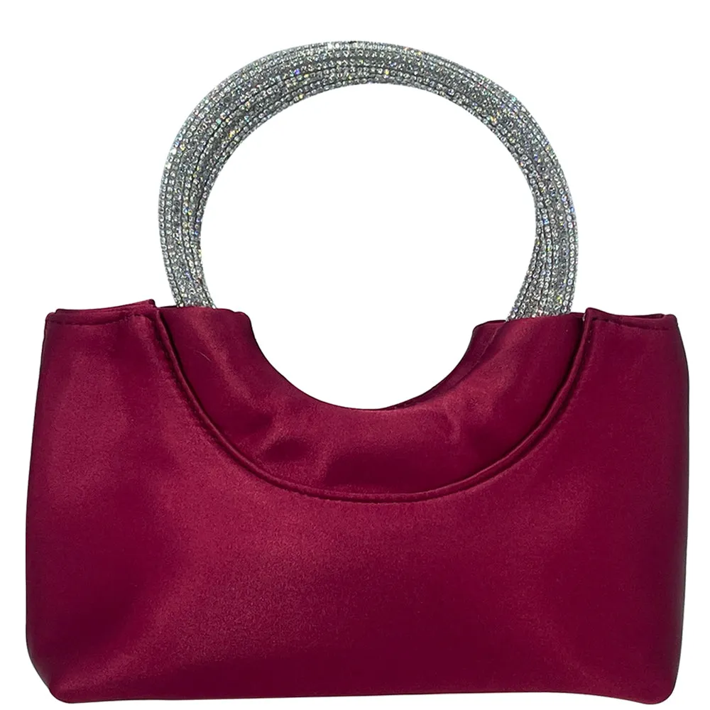 Chic Burgundy Handbag with Sparkling Rhinestone Handle