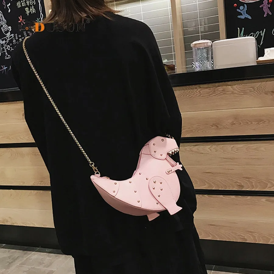 Chic Personalized Riveting Design Dinosaur Shape Mini Soft PU Messenger Bag