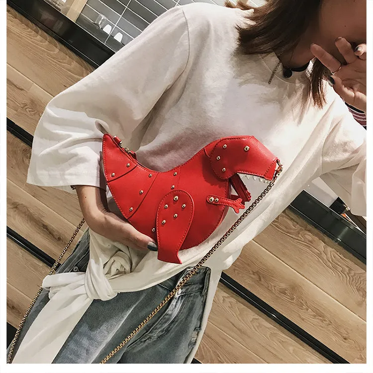 Chic Personalized Riveting Design Dinosaur Shape Mini Soft PU Messenger Bag