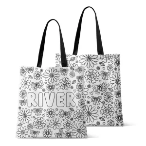 Colorable Personalized Tote Bags | Floral Flutter