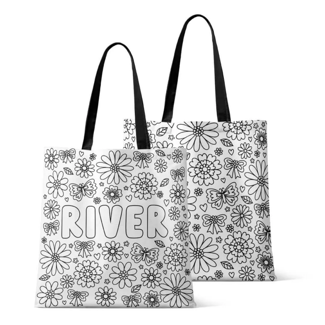 Colorable Personalized Tote Bags | Floral Flutter