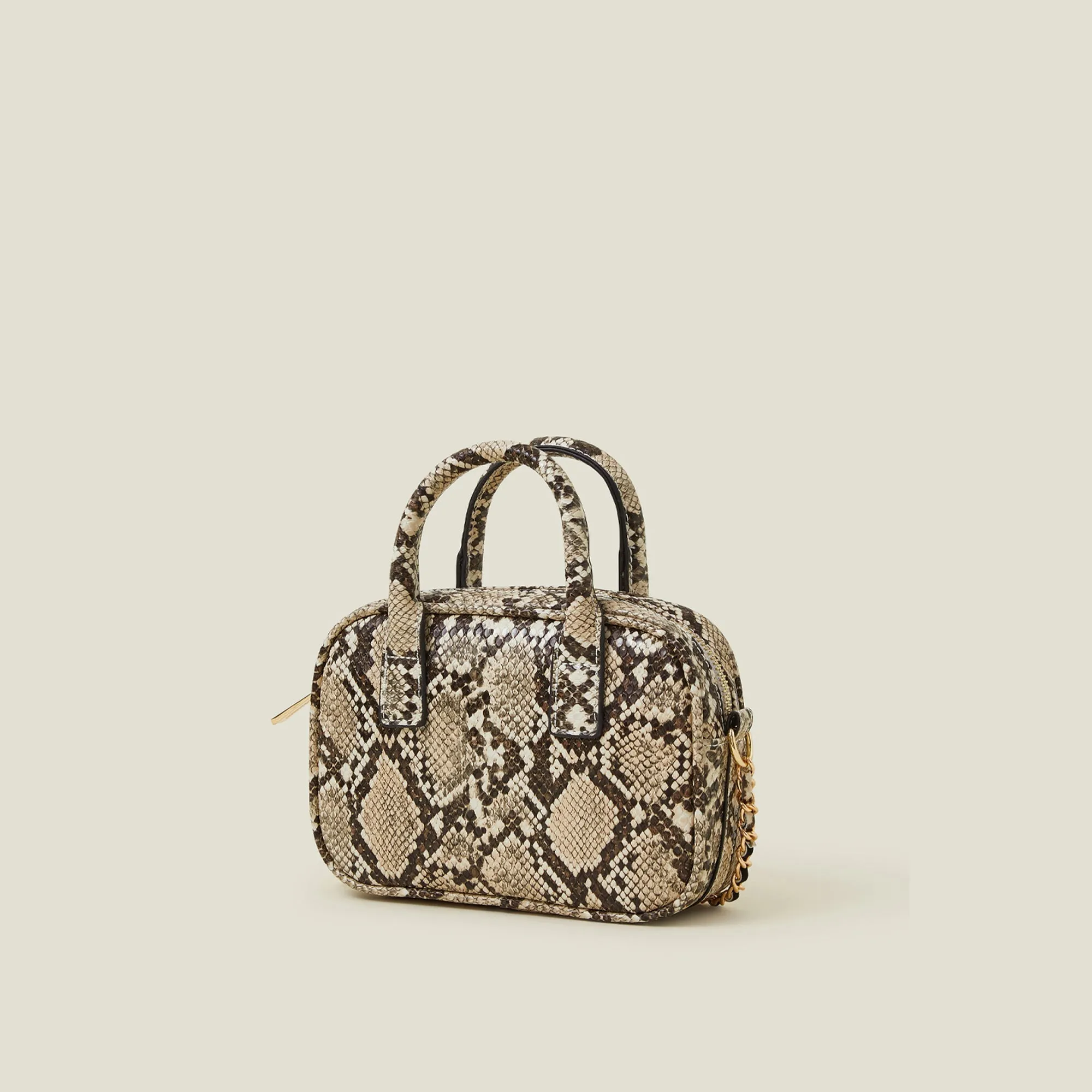 Cream Faux Snake Mini Sling Bag