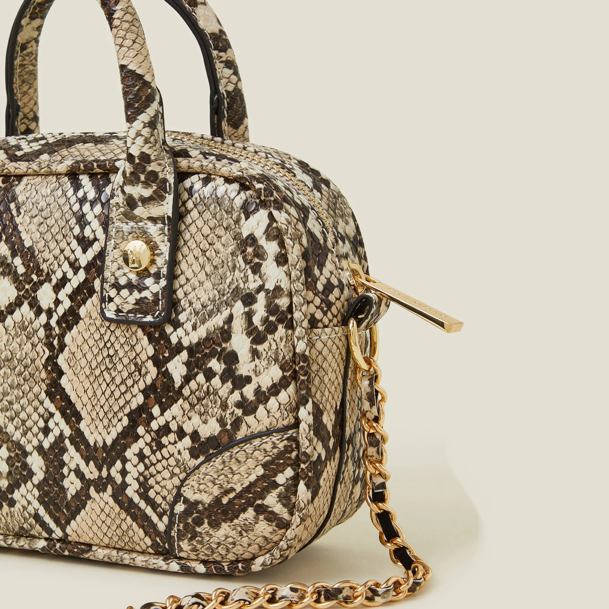 Cream Faux Snake Mini Sling Bag