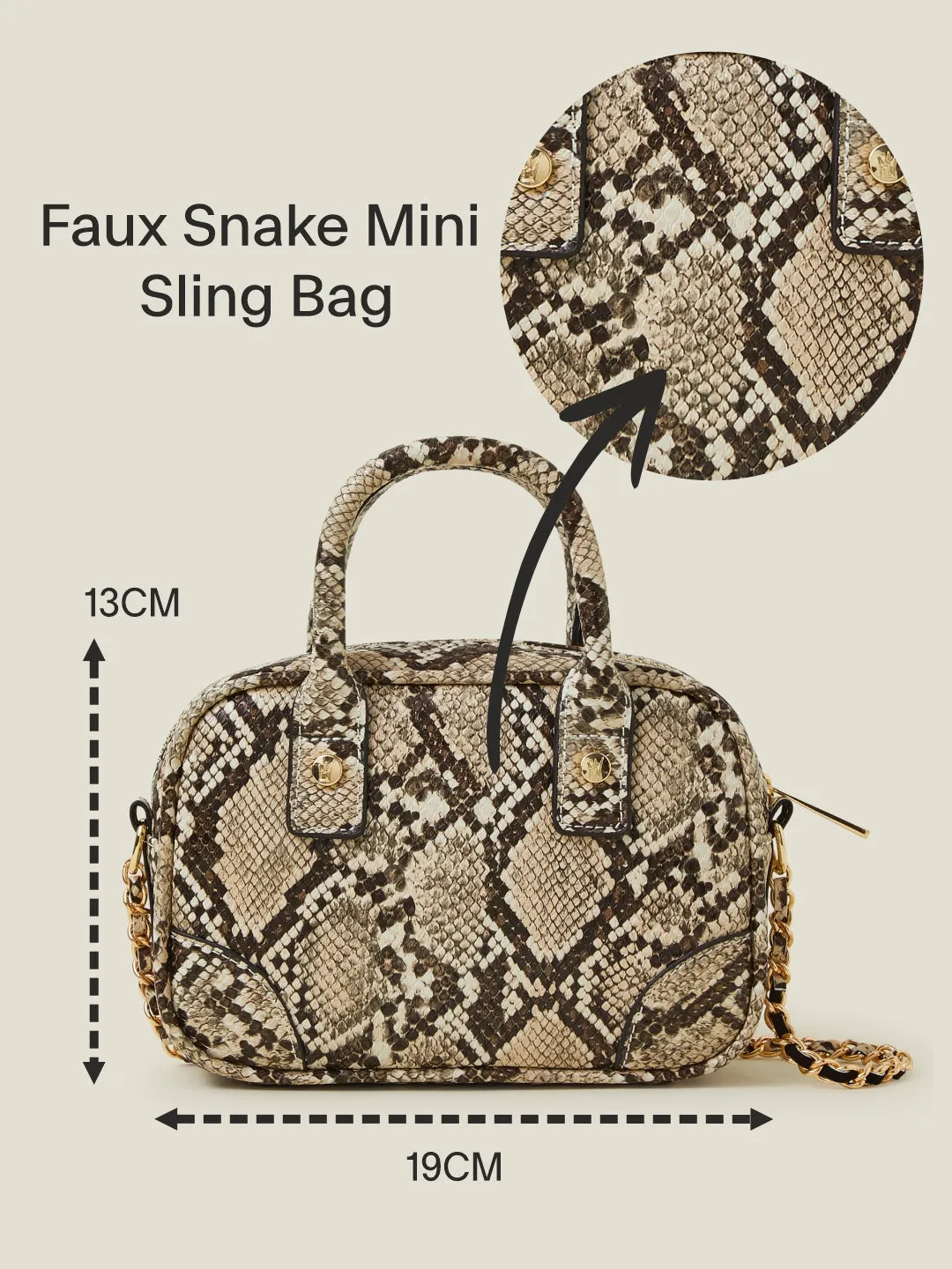 Cream Faux Snake Mini Sling Bag