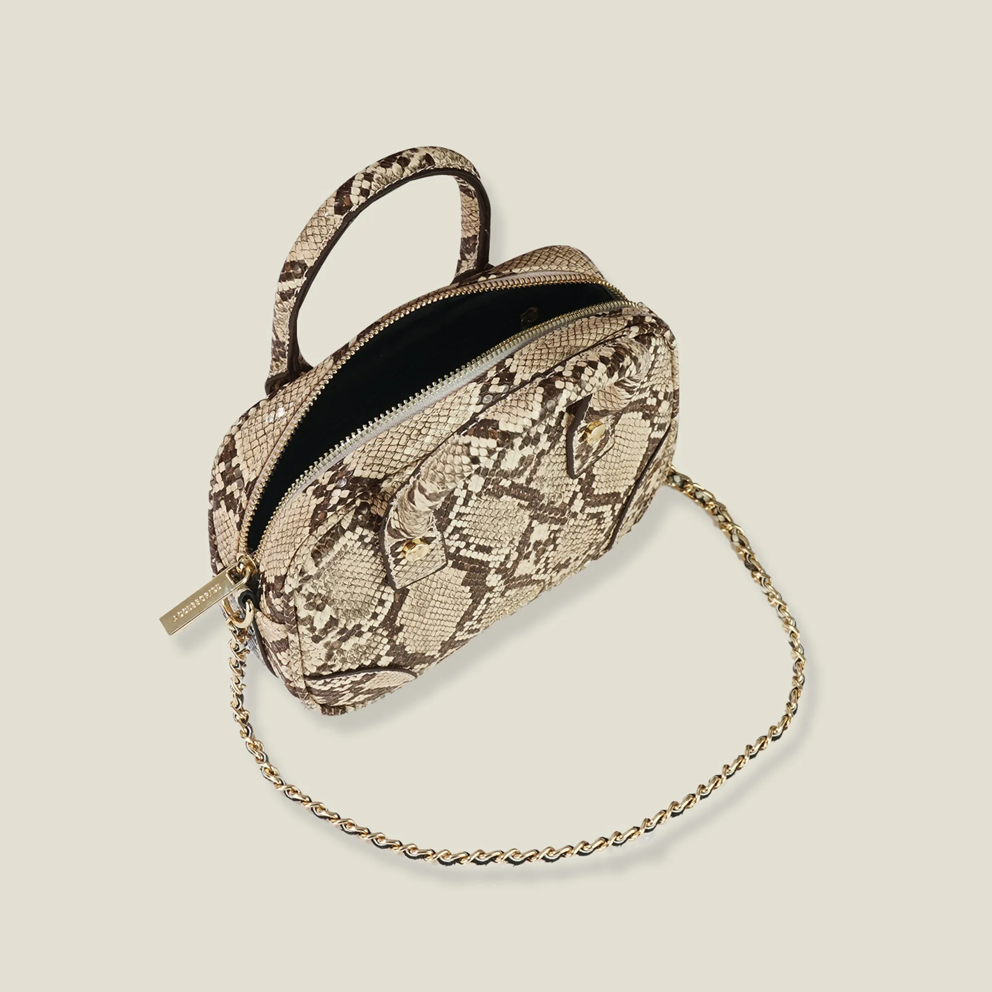 Cream Faux Snake Mini Sling Bag