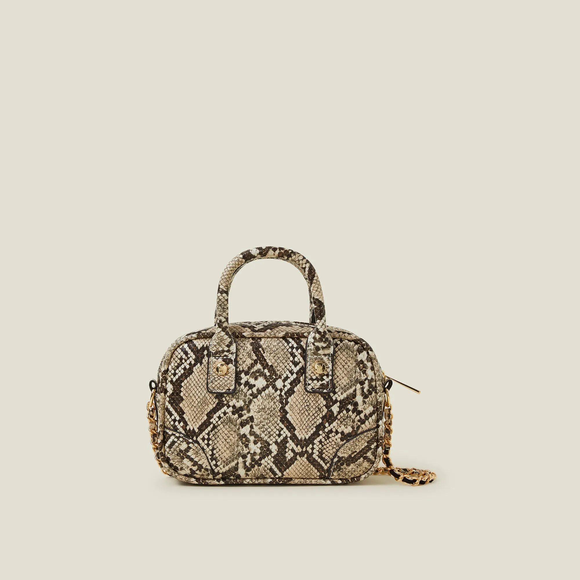 Cream Faux Snake Mini Sling Bag