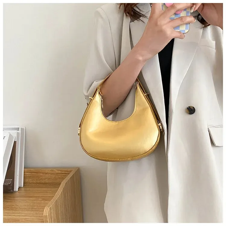 Crescent Glossy Texture Shoulder Bags