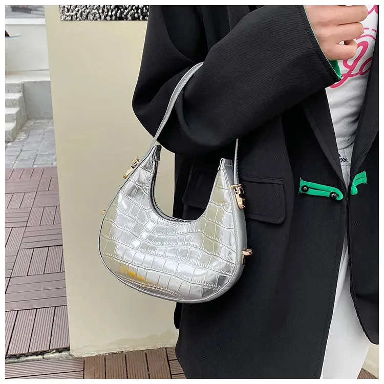 Crescent Glossy Texture Shoulder Bags