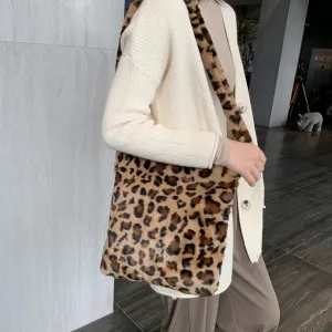 Darianrojas Leopard Plush Shoulder Bags for Women's Autumn and Winter Fashion Ladies Vintage Handbags Women Large Capacity Messenger Bags