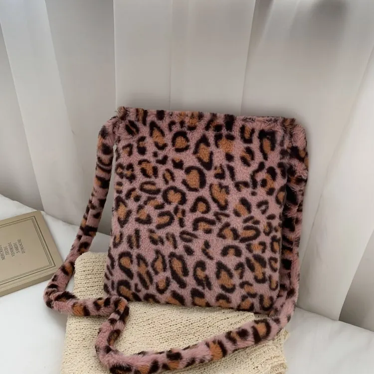 Darianrojas Leopard Plush Shoulder Bags for Women's Autumn and Winter Fashion Ladies Vintage Handbags Women Large Capacity Messenger Bags