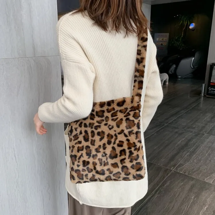 Darianrojas Leopard Plush Shoulder Bags for Women's Autumn and Winter Fashion Ladies Vintage Handbags Women Large Capacity Messenger Bags