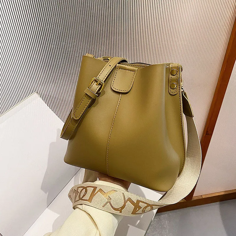 Design Simple Wide Shoulder Strap Bucket Bags Female