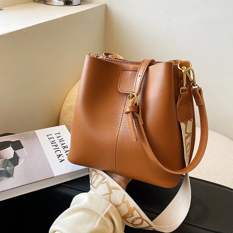 Design Simple Wide Shoulder Strap Bucket Bags Female