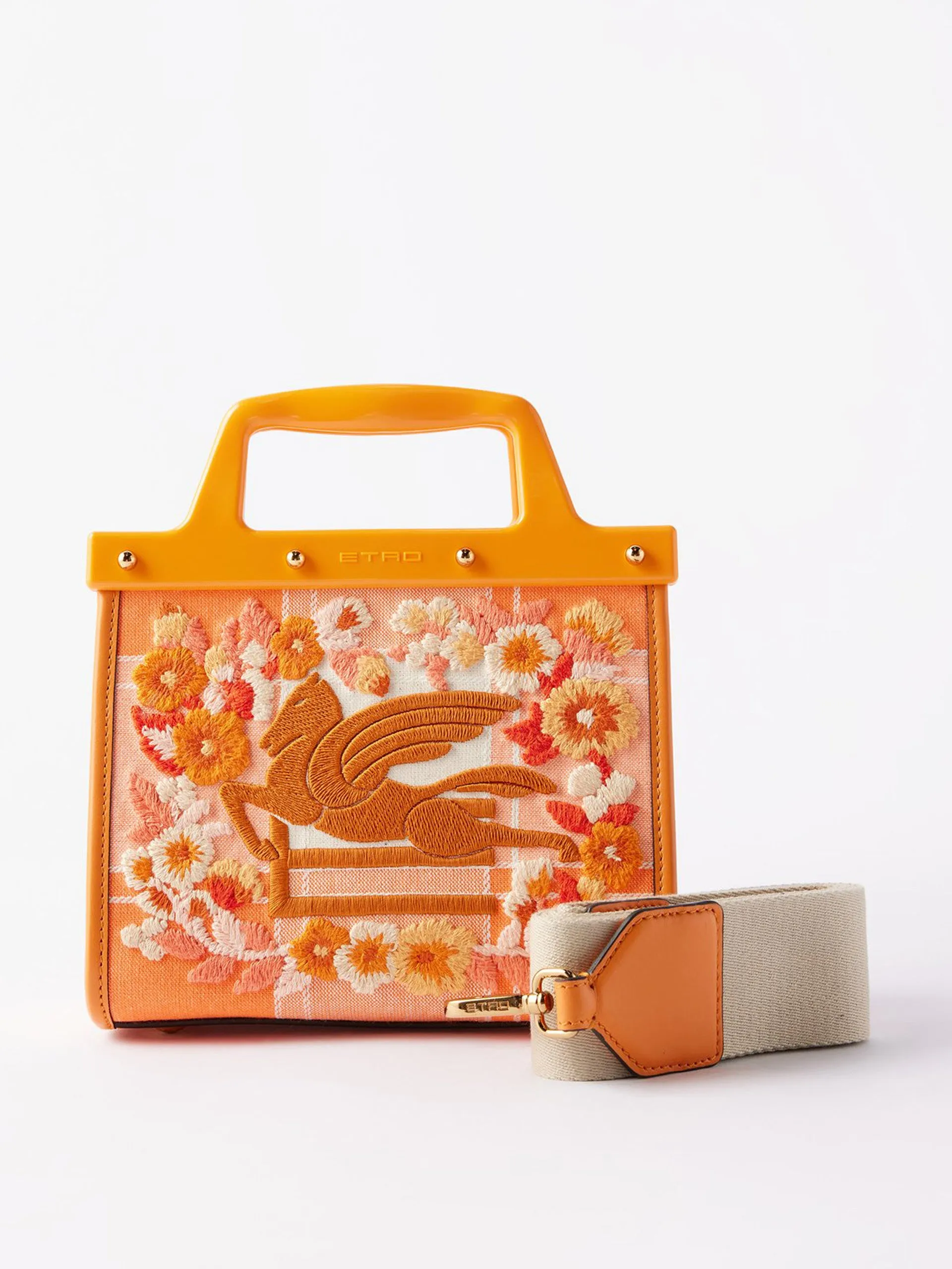 Floral-embroidered canvas tote bag