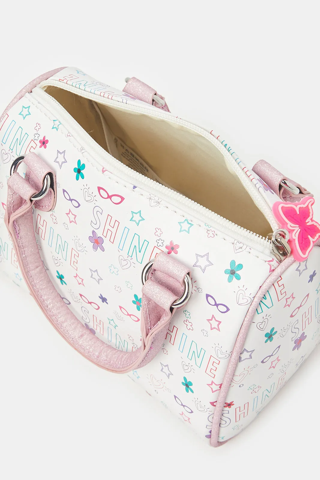 Girls White Printed Day Bag