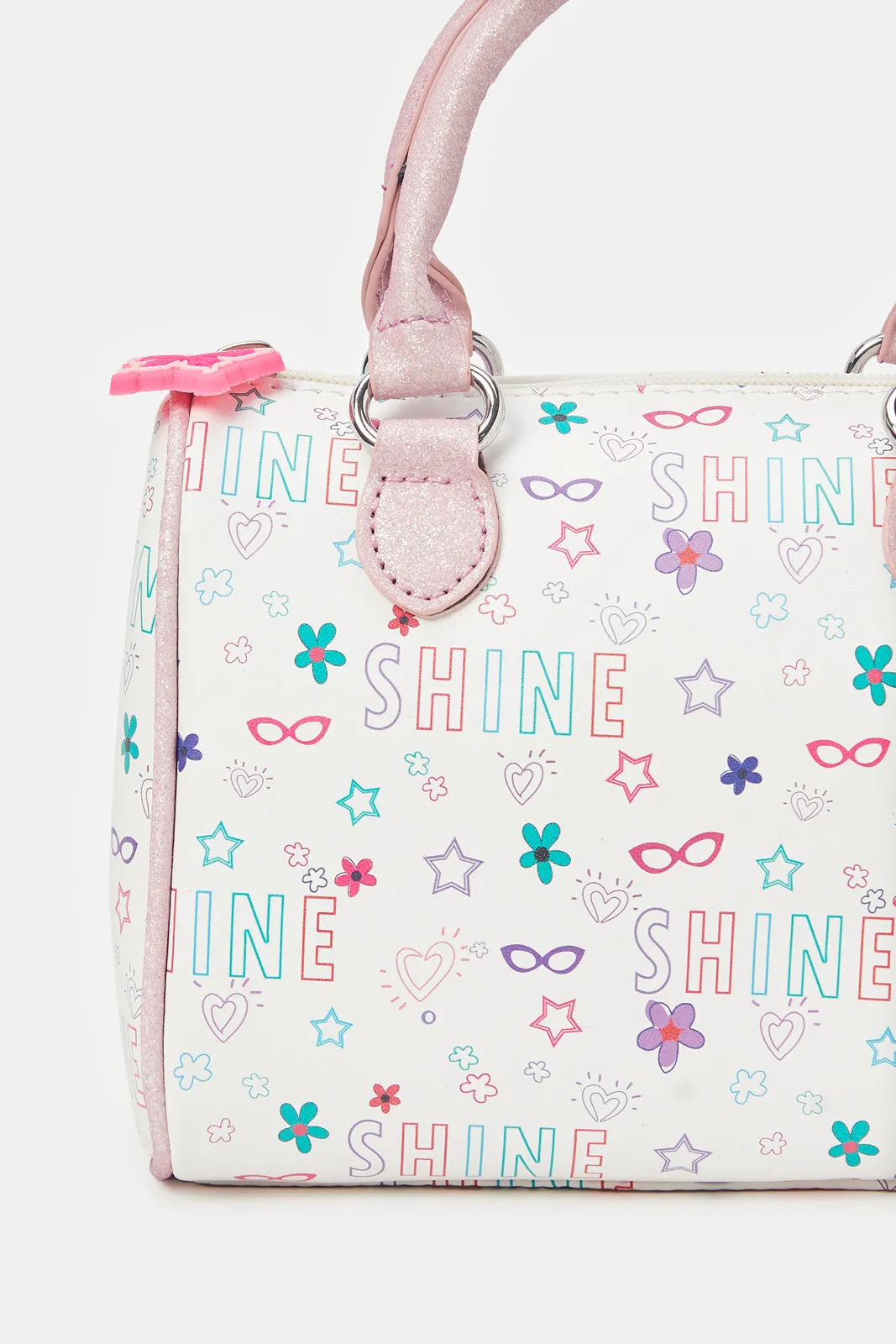 Girls White Printed Day Bag