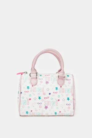 Girls White Printed Day Bag