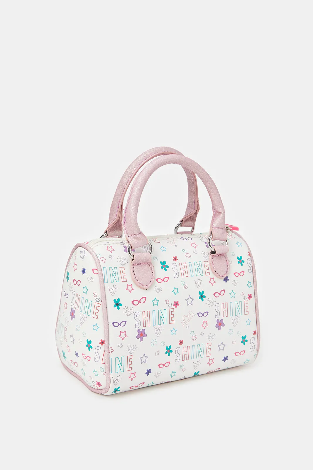 Girls White Printed Day Bag