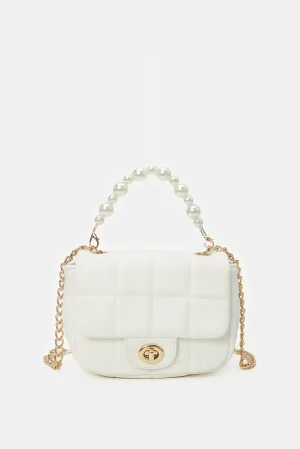 Girls White Quilted Cross Body Bag