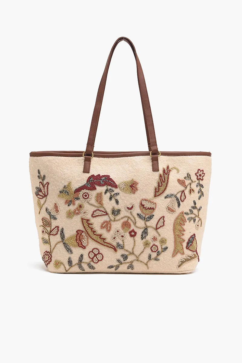 Glamorous Embellished Shopper Bag-Beige